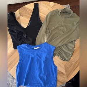 Zara Women's Tops - Black, Blue, and Olive